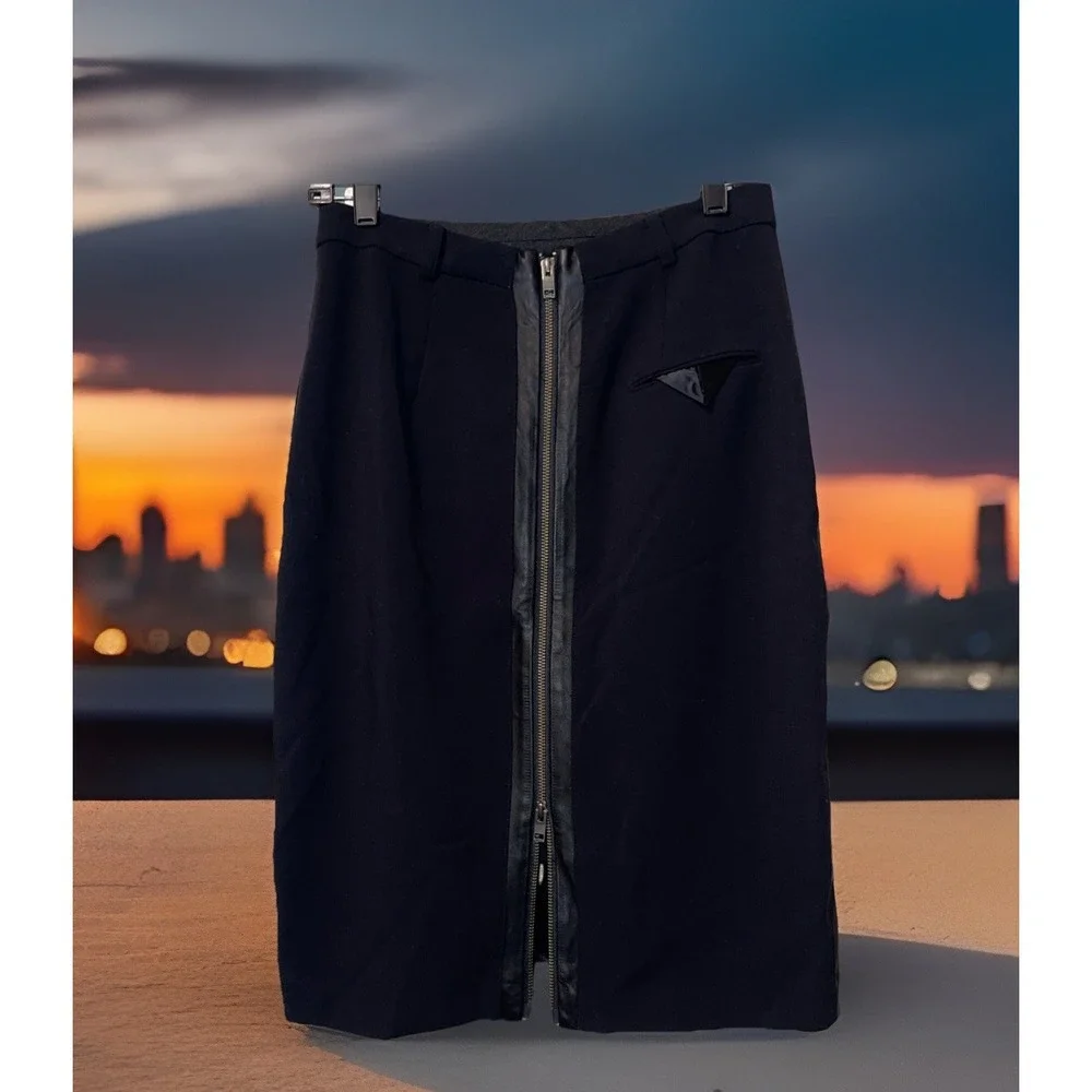 J. Lindeberg‎ Skirt Women 8 / 10  40 Black Genuine Leather Trim Business Wedding